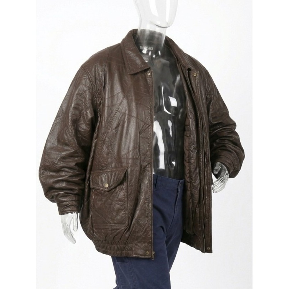 KingSize Patchwork Brown Leather Jacket 90s Grunge Flight Coat VTG SKUCH075